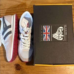 Gola Women's White and Gray Sneakers with Red Sole